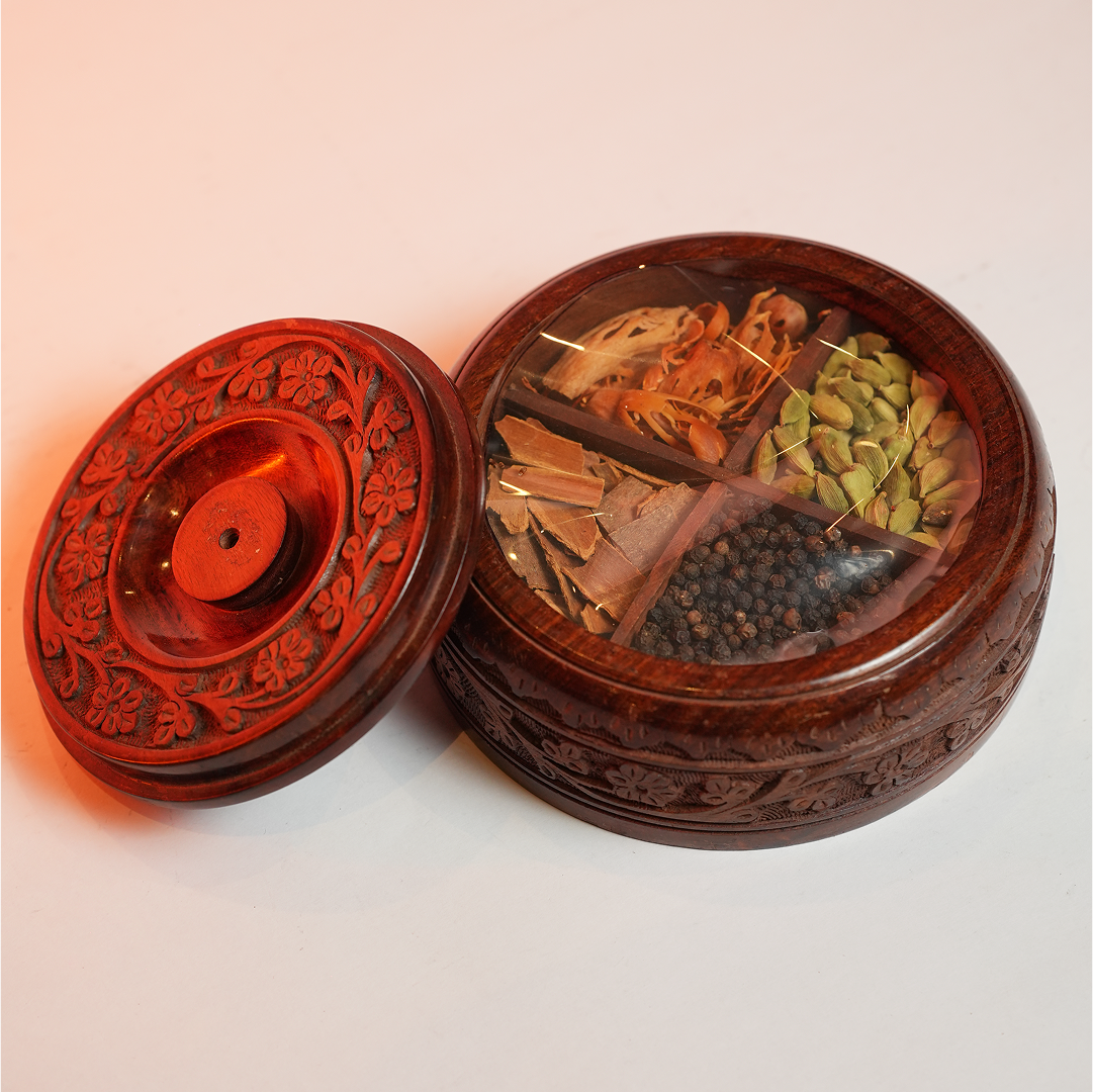 Carved Wooden Spice Box – A Circle of Flavor & Heritage