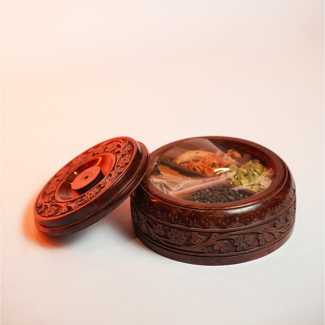 Carved Wooden Spice Box – A Circle of Flavor & Heritage