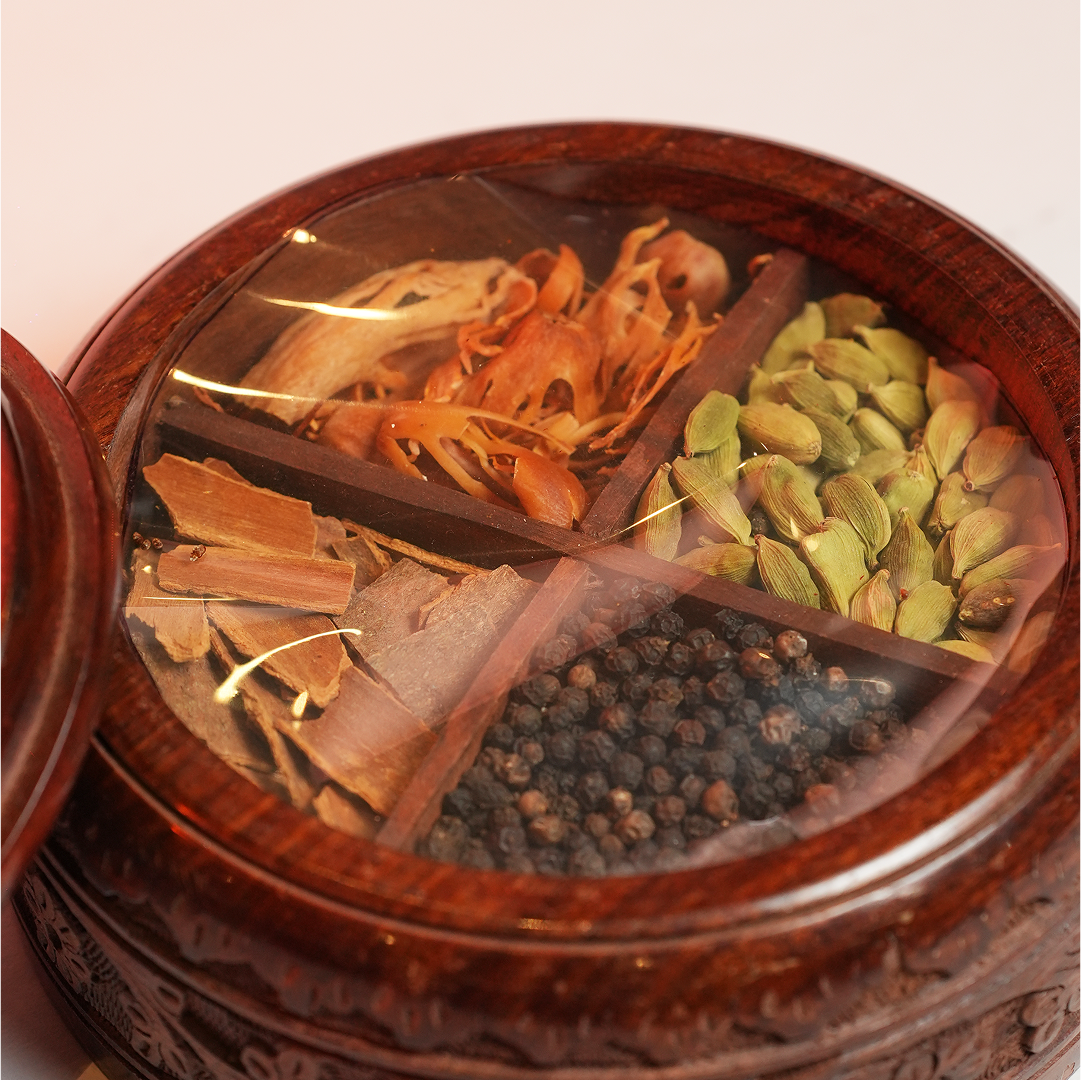 Carved Wooden Spice Box – A Circle of Flavor & Heritage